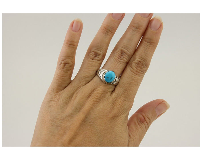 Navajo Ring 925 Silver Natural Blue Turquoise Native Artist C.80's