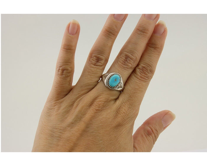Navajo Ring 925 Silver Natural Blue Turquoise Native Artist C.80's