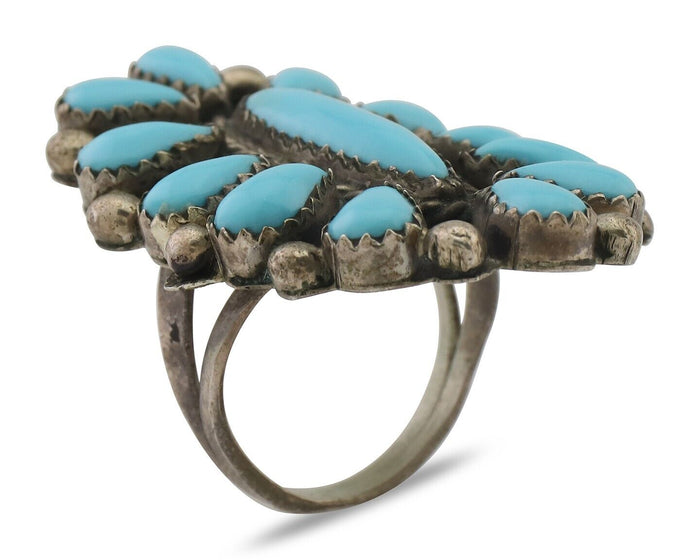 Navajo Ring 925 Silver Natural Blue Turquoise Native Artist Signed CL C.80's