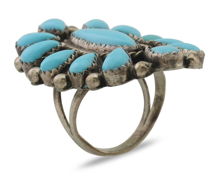 Navajo Ring 925 Silver Natural Blue Turquoise Native Artist Signed CL C.80's