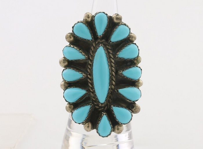Navajo Ring 925 Silver Natural Blue Turquoise Native Artist Signed CL C.80's