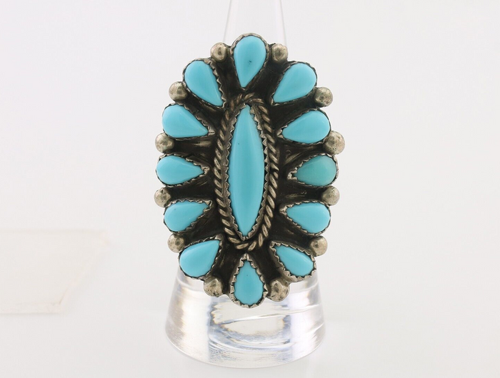 Navajo Ring 925 Silver Natural Blue Turquoise Native Artist Signed CL C.80's