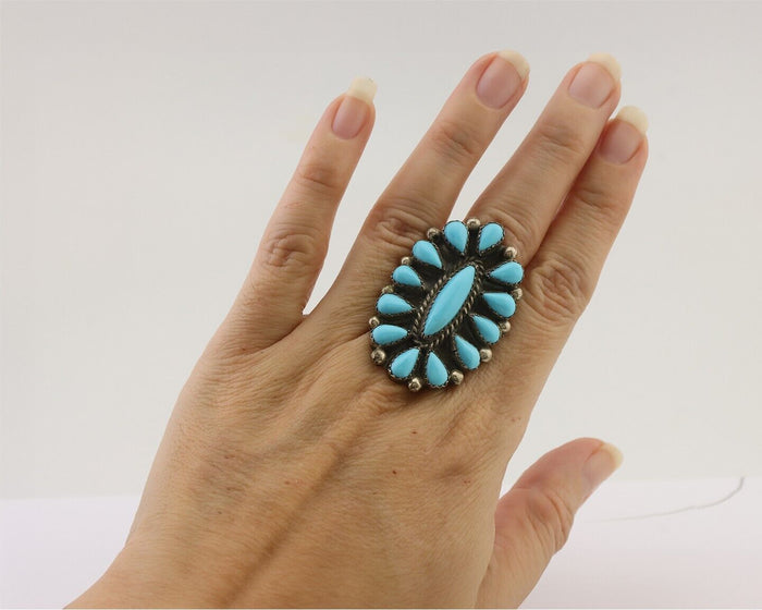 Navajo Ring 925 Silver Natural Blue Turquoise Native Artist Signed CL C.80's