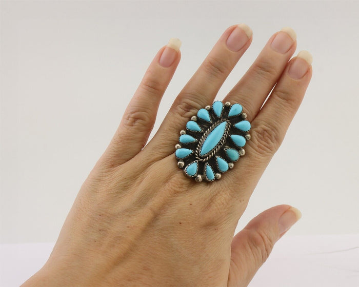 Navajo Ring 925 Silver Natural Blue Turquoise Native Artist Signed CL C.80's