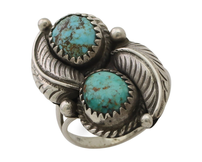 Navajo Ring 925 Silver Natural Blue Turquoise Native Artist Signed Montoya C.80s