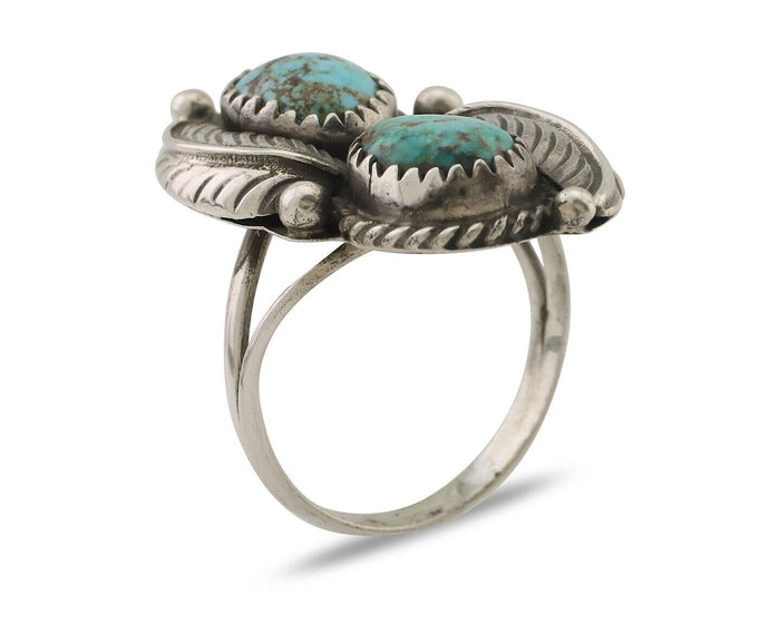 Navajo Ring 925 Silver Natural Blue Turquoise Native Artist Signed Montoya C.80s