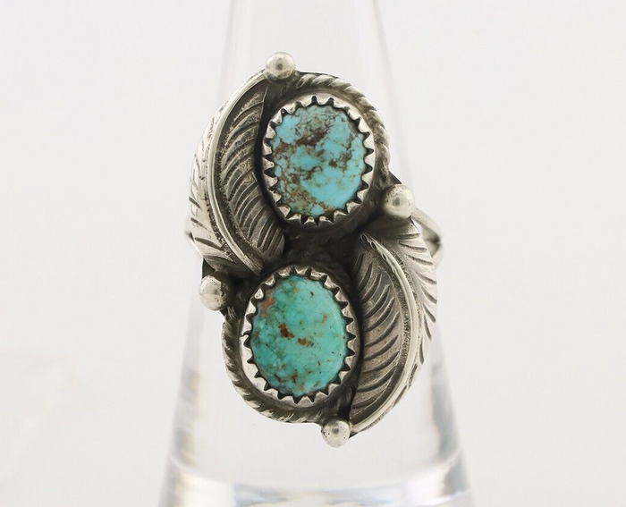 Navajo Ring 925 Silver Natural Blue Turquoise Native Artist Signed Montoya C.80s