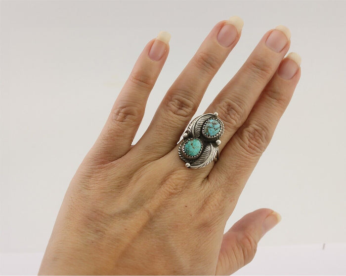 Navajo Ring 925 Silver Natural Blue Turquoise Native Artist Signed Montoya C.80s