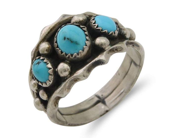 Navajo Ring 925 Silver Natural Blue Turquoise Native Artist Signed SC C.80's