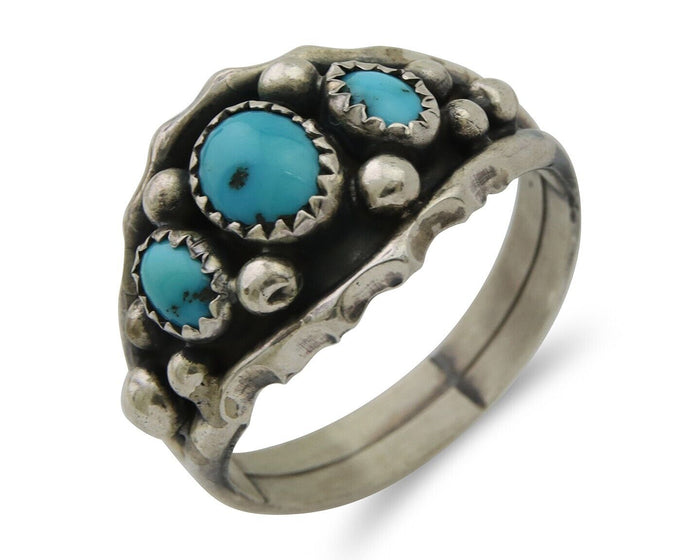 Navajo Ring 925 Silver Natural Blue Turquoise Native Artist Signed SC C.80's