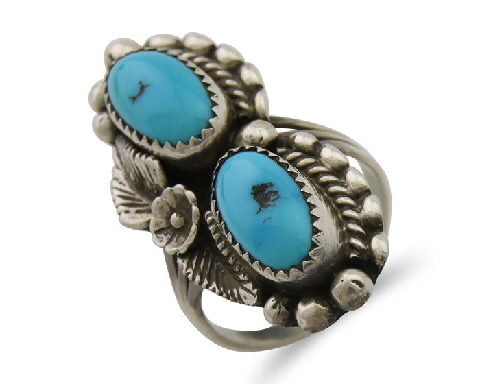 Navajo Ring 925 Silver Natural Blue Turquoise Native Artist Signed SC C.80's