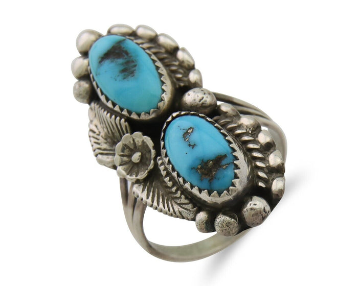 Navajo Ring 925 Silver Natural Blue Turquoise Native Artist Signed SC C.80's