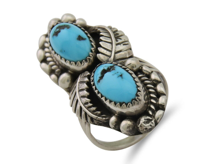 Navajo Ring 925 Silver Natural Blue Turquoise Native Artist Signed SC C.80's