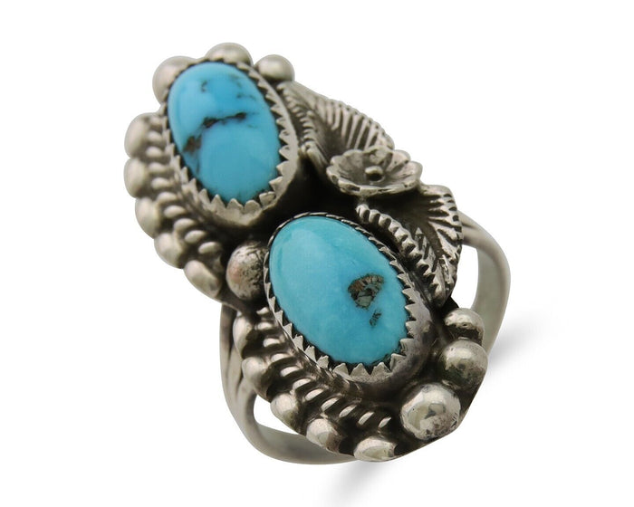 Navajo Ring 925 Silver Natural Blue Turquoise Native Artist Signed SC C.80's
