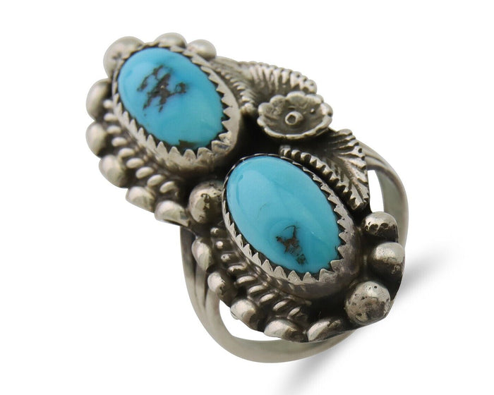 Navajo Ring 925 Silver Natural Blue Turquoise Native Artist Signed SC C.80's