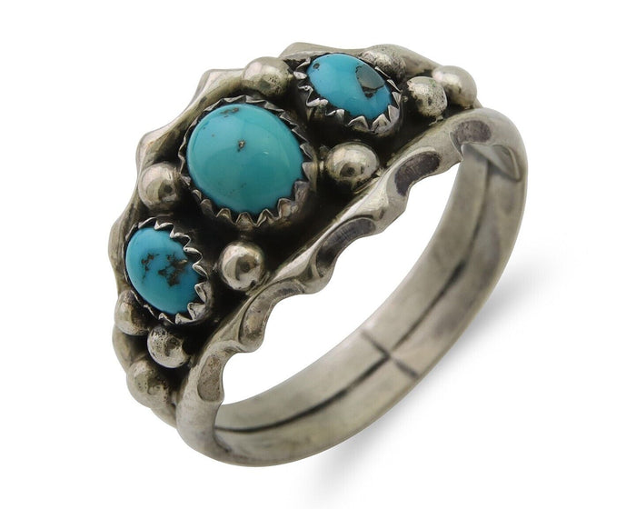 Navajo Ring 925 Silver Natural Blue Turquoise Native Artist Signed SC C.80's