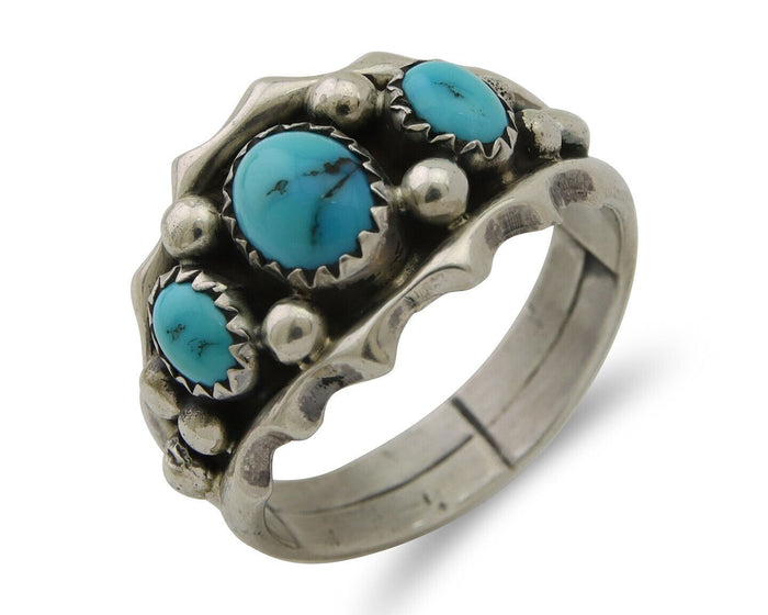 Navajo Ring 925 Silver Natural Blue Turquoise Native Artist Signed SC C.80's