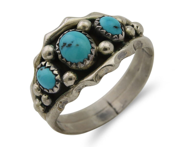 Navajo Ring 925 Silver Natural Blue Turquoise Native Artist Signed SC C.80's