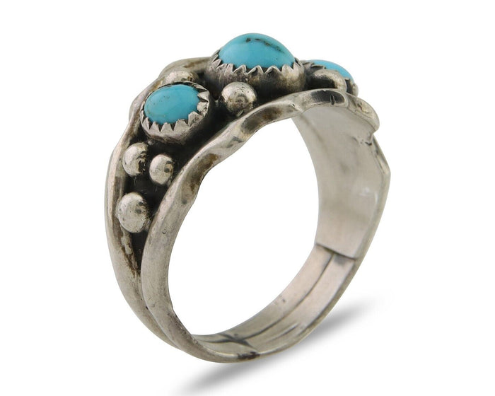 Navajo Ring 925 Silver Natural Blue Turquoise Native Artist Signed SC C.80's