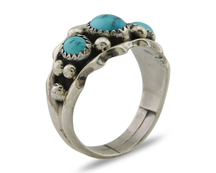 Navajo Ring 925 Silver Natural Blue Turquoise Native Artist Signed SC C.80's
