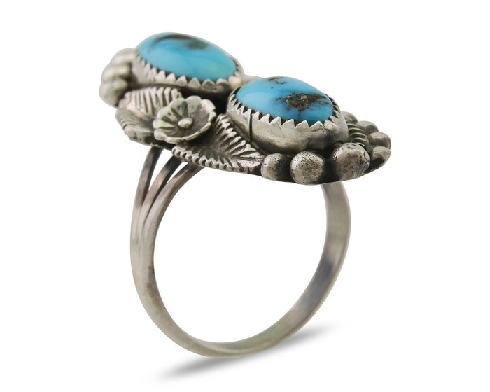 Navajo Ring 925 Silver Natural Blue Turquoise Native Artist Signed SC C.80's