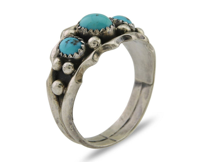 Navajo Ring 925 Silver Natural Blue Turquoise Native Artist Signed SC C.80's