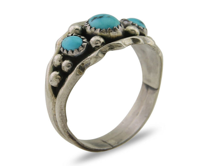Navajo Ring 925 Silver Natural Blue Turquoise Native Artist Signed SC C.80's