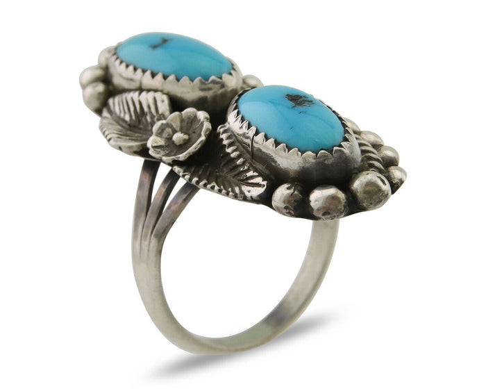Navajo Ring 925 Silver Natural Blue Turquoise Native Artist Signed SC C.80's
