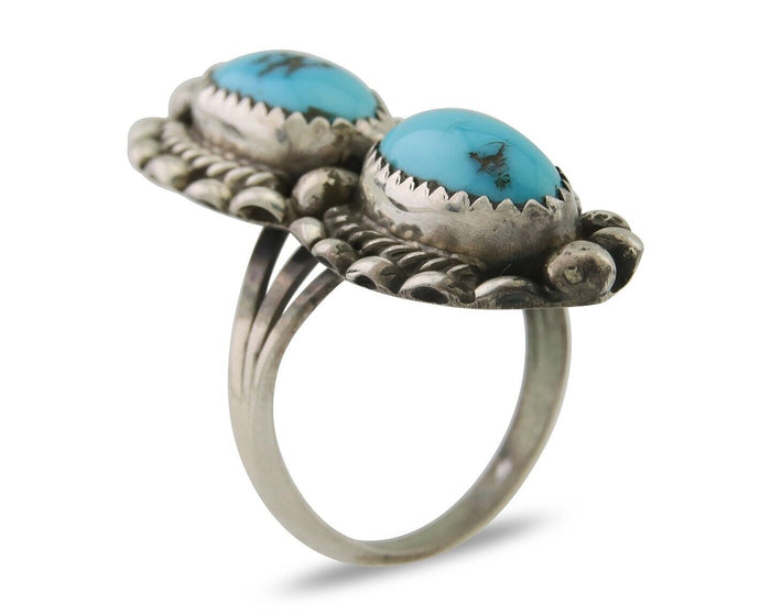 Navajo Ring 925 Silver Natural Blue Turquoise Native Artist Signed SC C.80's