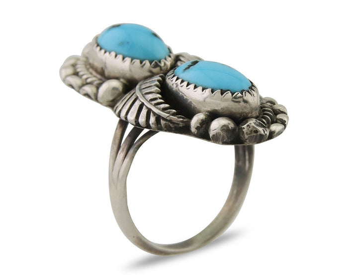Navajo Ring 925 Silver Natural Blue Turquoise Native Artist Signed SC C.80's