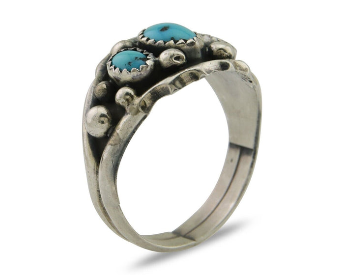 Navajo Ring 925 Silver Natural Blue Turquoise Native Artist Signed SC C.80's