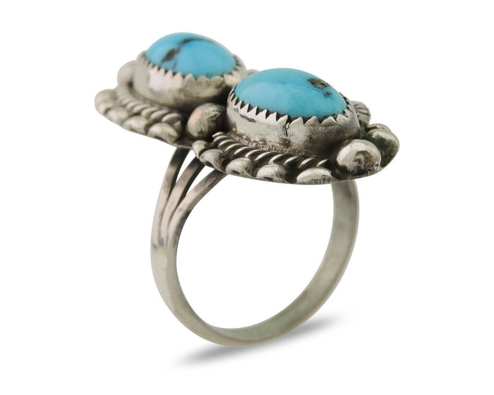 Navajo Ring 925 Silver Natural Blue Turquoise Native Artist Signed SC C.80's