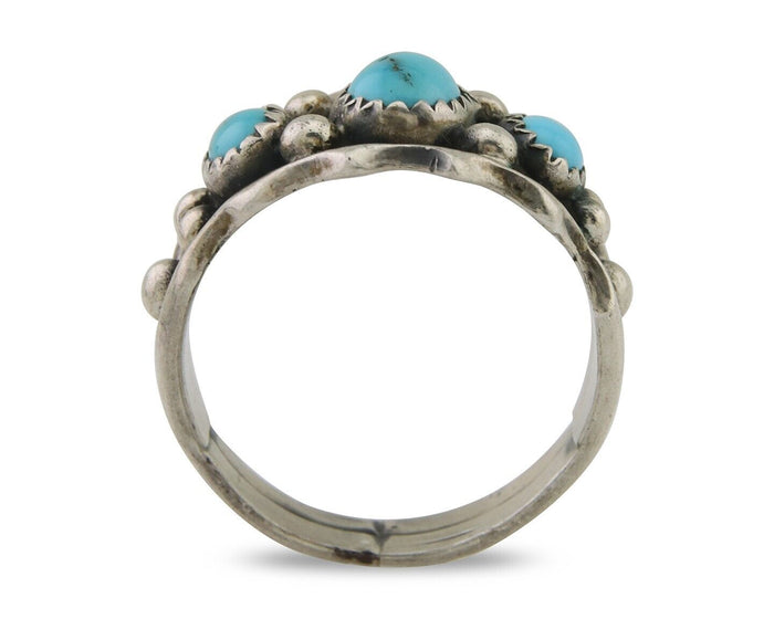 Navajo Ring 925 Silver Natural Blue Turquoise Native Artist Signed SC C.80's