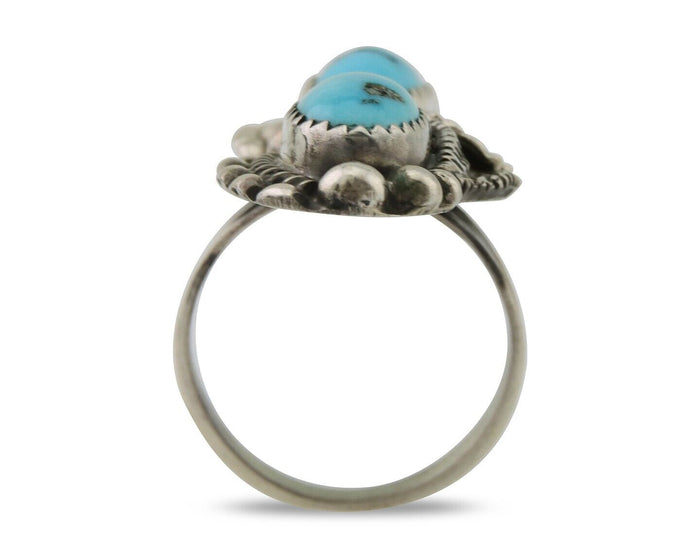 Navajo Ring 925 Silver Natural Blue Turquoise Native Artist Signed SC C.80's
