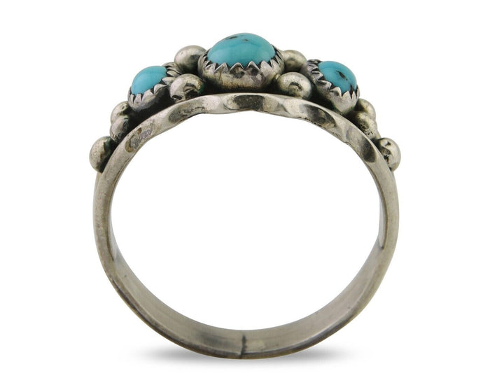 Navajo Ring 925 Silver Natural Blue Turquoise Native Artist Signed SC C.80's