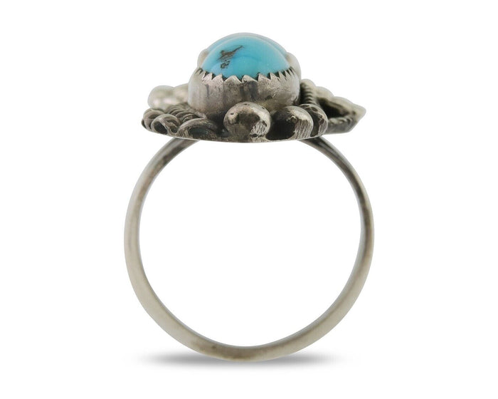 Navajo Ring 925 Silver Natural Blue Turquoise Native Artist Signed SC C.80's
