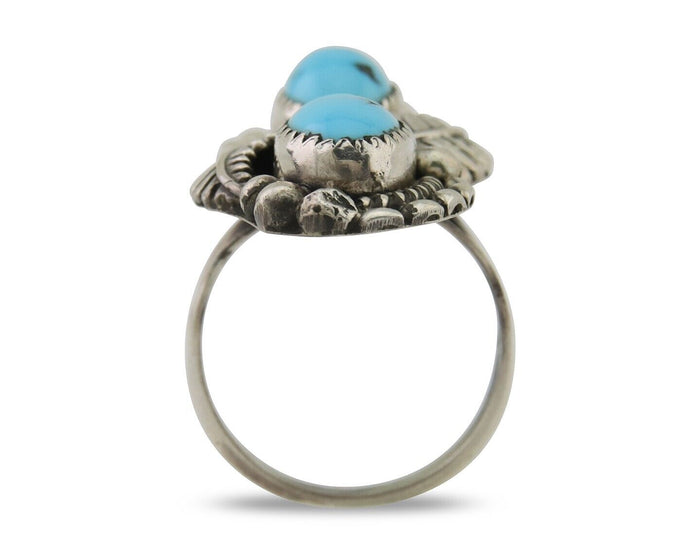 Navajo Ring 925 Silver Natural Blue Turquoise Native Artist Signed SC C.80's