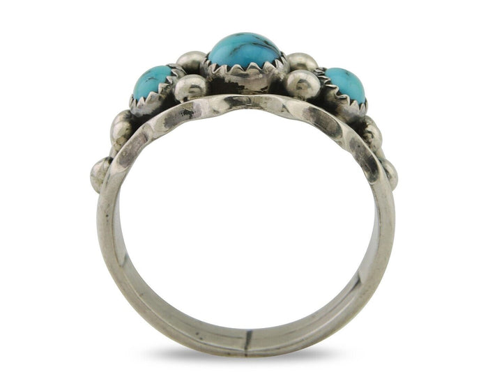 Navajo Ring 925 Silver Natural Blue Turquoise Native Artist Signed SC C.80's