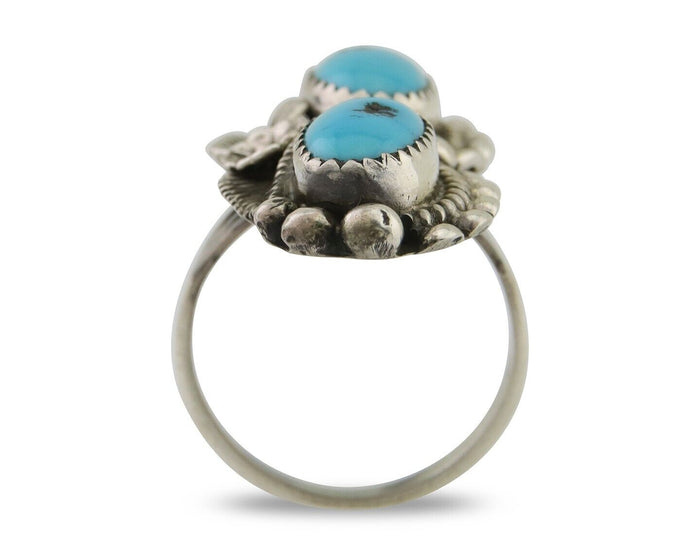 Navajo Ring 925 Silver Natural Blue Turquoise Native Artist Signed SC C.80's
