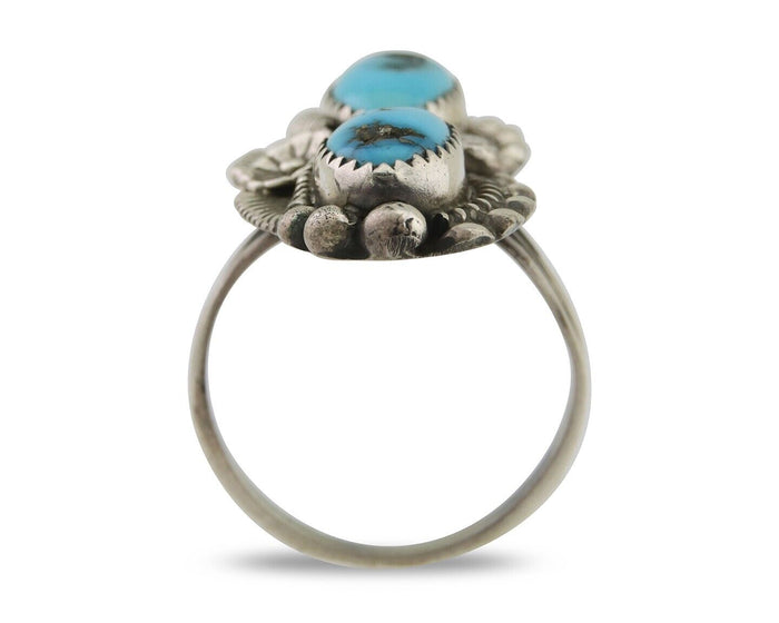 Navajo Ring 925 Silver Natural Blue Turquoise Native Artist Signed SC C.80's