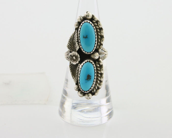 Navajo Ring 925 Silver Natural Blue Turquoise Native Artist Signed SC C.80's