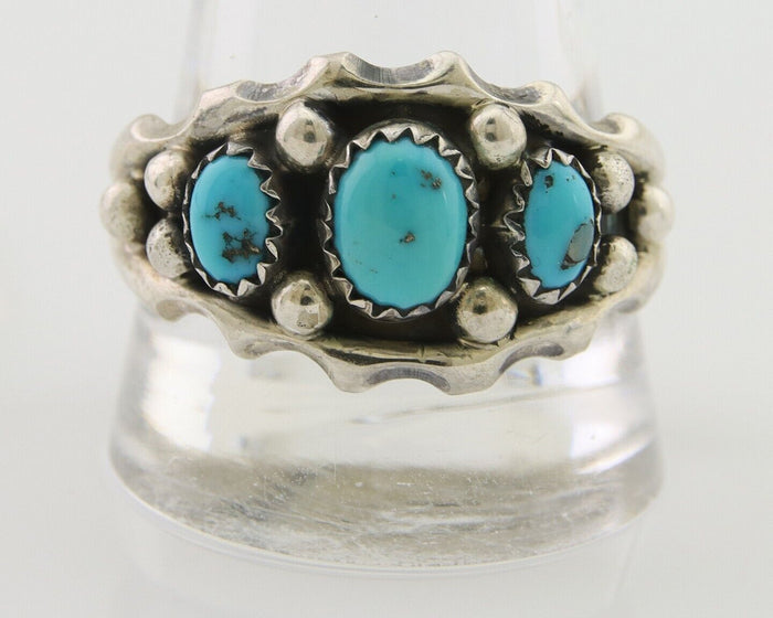 Navajo Ring 925 Silver Natural Blue Turquoise Native Artist Signed SC C.80's