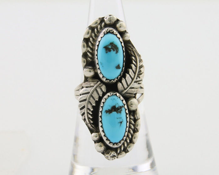 Navajo Ring 925 Silver Natural Blue Turquoise Native Artist Signed SC C.80's