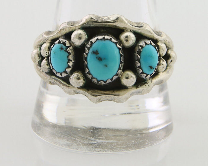 Navajo Ring 925 Silver Natural Blue Turquoise Native Artist Signed SC C.80's