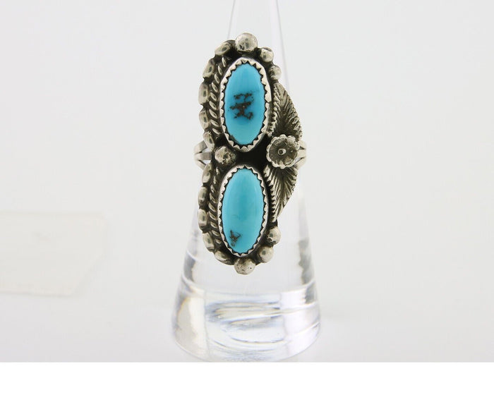 Navajo Ring 925 Silver Natural Blue Turquoise Native Artist Signed SC C.80's