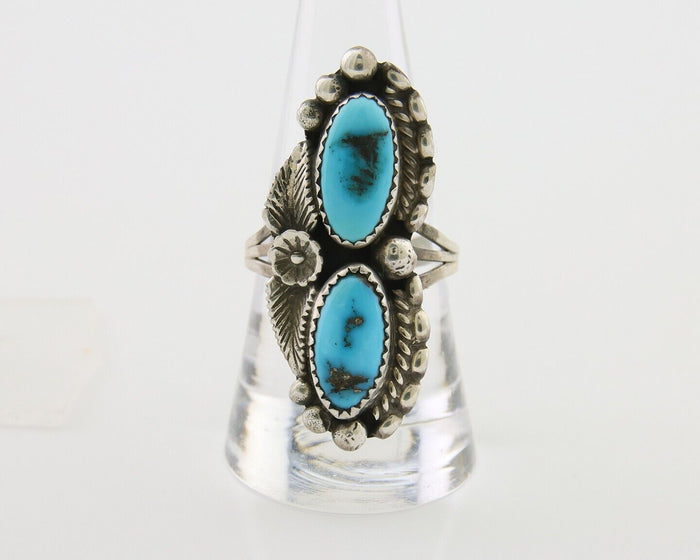 Navajo Ring 925 Silver Natural Blue Turquoise Native Artist Signed SC C.80's