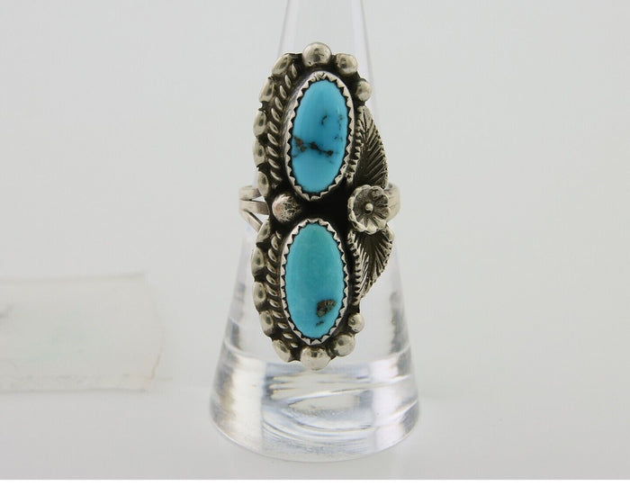 Navajo Ring 925 Silver Natural Blue Turquoise Native Artist Signed SC C.80's