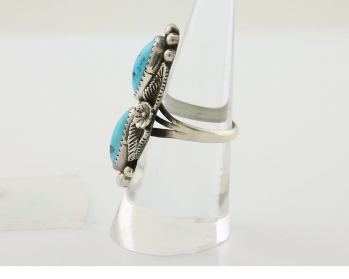 Navajo Ring 925 Silver Natural Blue Turquoise Native Artist Signed SC C.80's