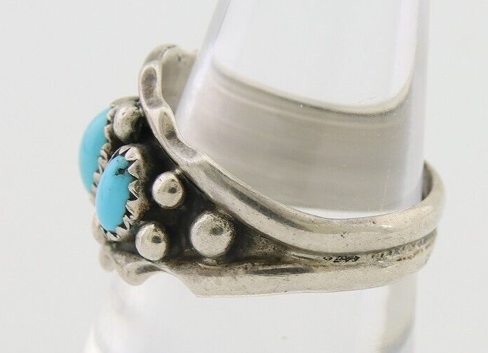 Navajo Ring 925 Silver Natural Blue Turquoise Native Artist Signed SC C.80's