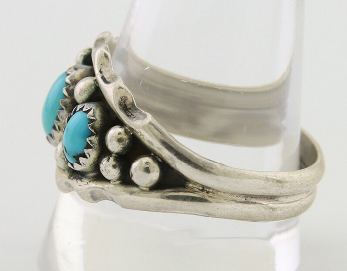 Navajo Ring 925 Silver Natural Blue Turquoise Native Artist Signed SC C.80's